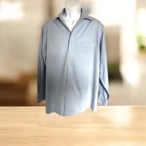 ROUNDTREE & YORKE Gold Label Fitted Dress Shirt Blue Mens 16 1/2 - 35